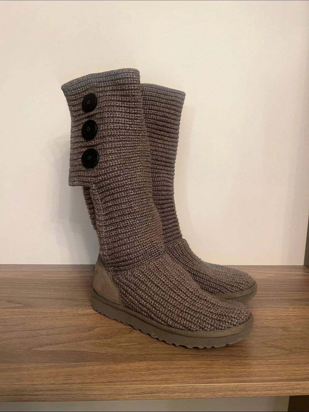 UGG Taupe Knit Boot with Button Detail‎